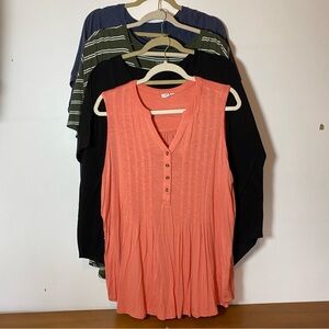 Lot of 4 Women’s 3x 3xl T Shirts Short Sleeved Black Blue Green Pink Active